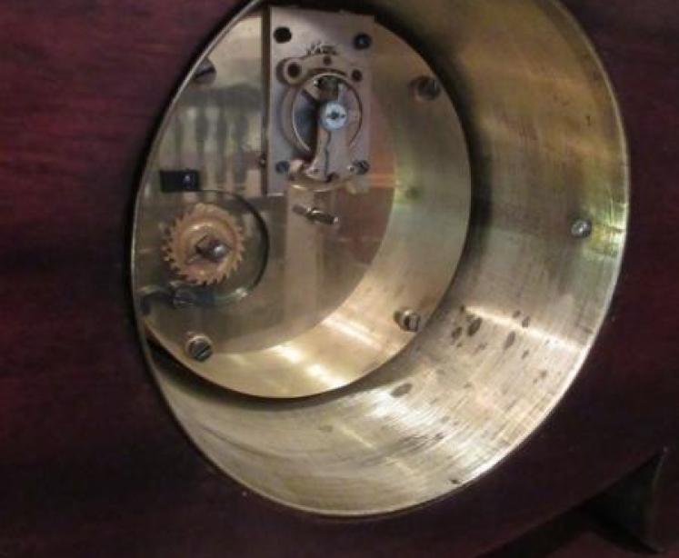 Edwardian Period Sheraton Inlaid Oval Mantel Clock - Image 5