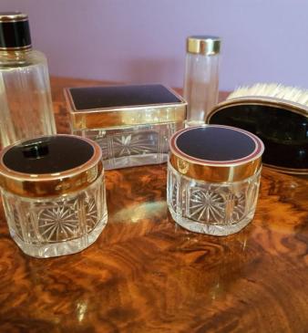 George V Period Silver Gilt And Enamel Six piece Dressing Table Set