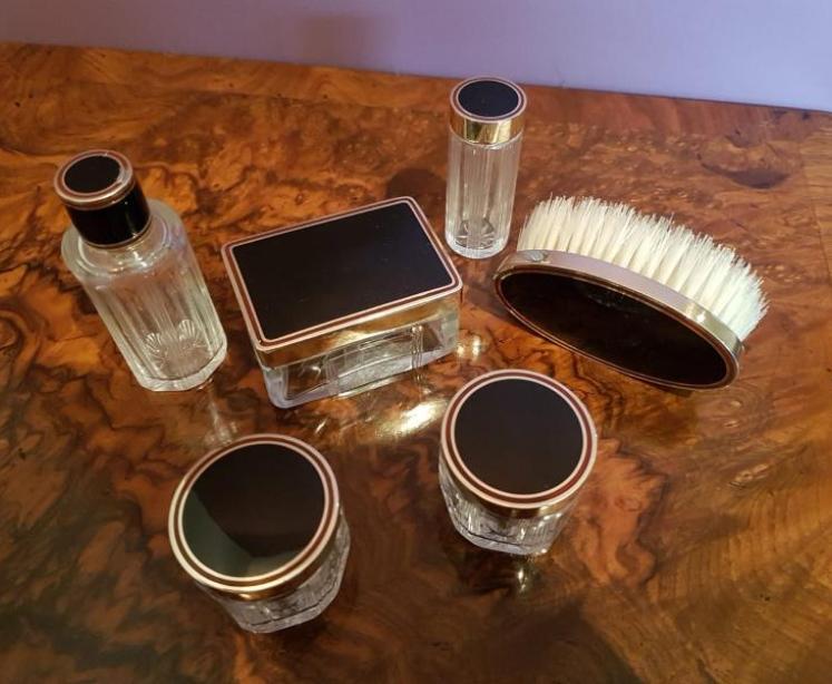 George V Period Silver Gilt And Enamel Six piece Dressing Table Set - Image 4