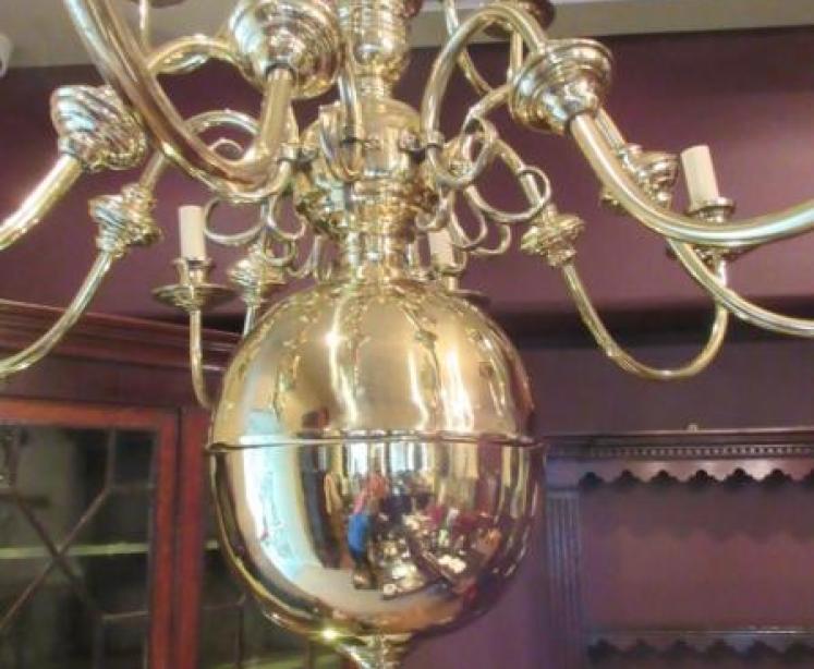 Large Edwardian Antique Polished Brass Two Tier Chandelier - Image 2