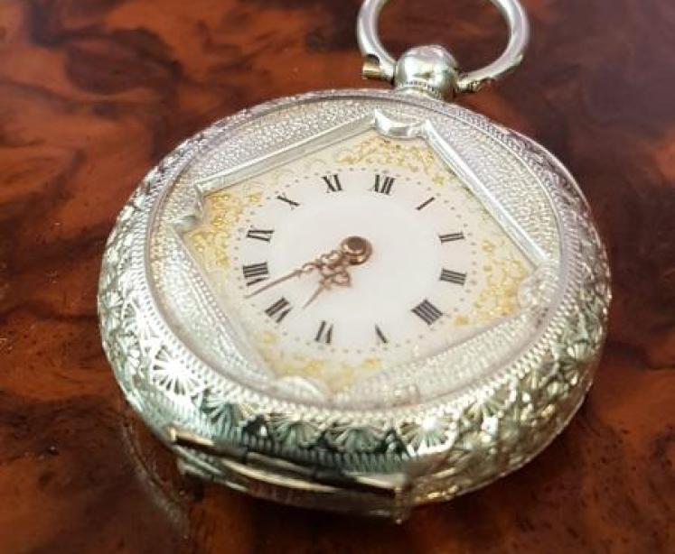 Immaculate Victorian Engraved Swiss Silver Fob Watch - Image 1