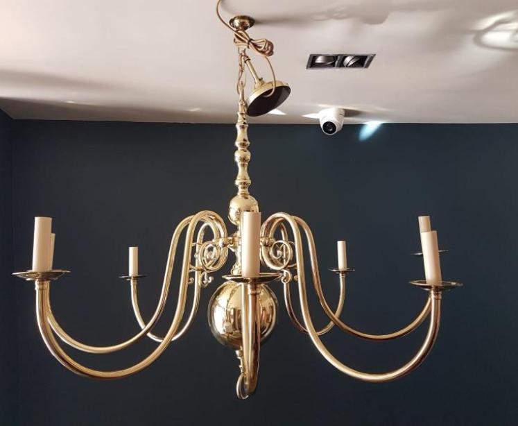 Large Edwardian Cast Brass 8 Arm Chandelier - Image 1
