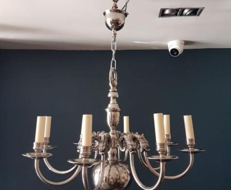 Edwardian Antique Eight  Arm Nickle Plated Chandelier  - Image 1