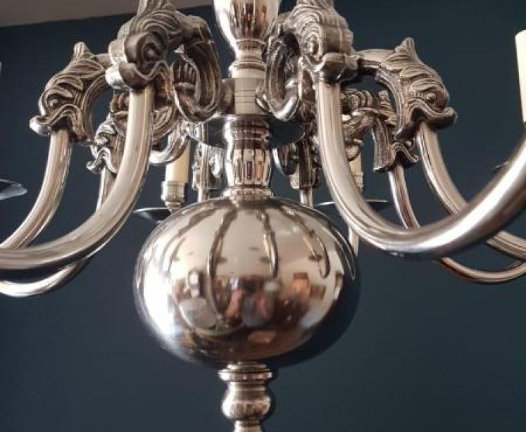 Edwardian Antique Eight  Arm Nickle Plated Chandelier  - Image 2