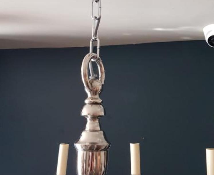 Edwardian Antique Eight  Arm Nickle Plated Chandelier  - Image 3