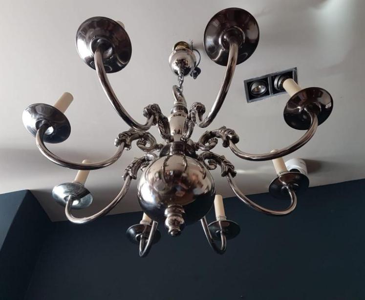 Edwardian Antique Eight  Arm Nickle Plated Chandelier  - Image 4