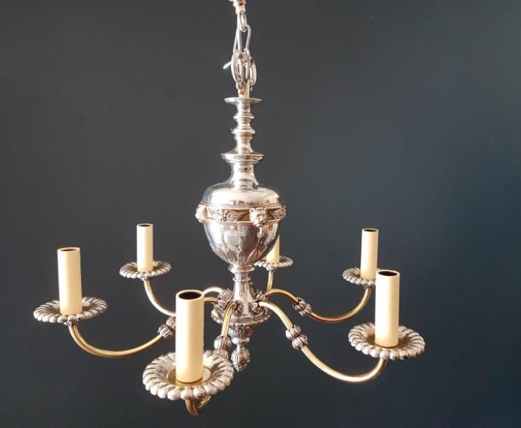 Quality Decorative 1920's Brass & Nickel Plated Chandelier - Image 5