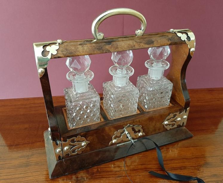 Superb Mid Victorian Burr Walnut Miniature Tantalus - Image 1