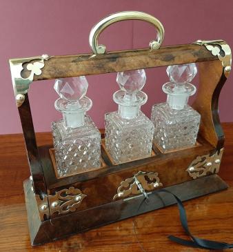 Superb Mid Victorian Burr Walnut Miniature Tantalus