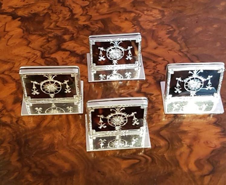 Set Of 4 Silver and Tortoise Shell Menu Holders - Image 4