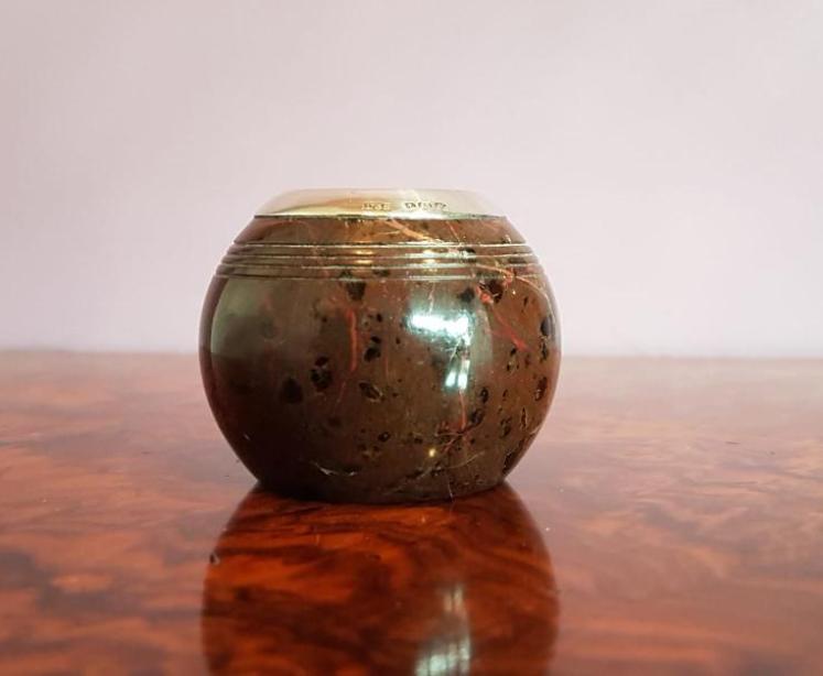 Levi & Saloman Serpentine Marble Match Holder With Silver Rim - Image 1