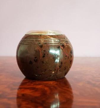 Levi & Saloman Serpentine Marble Match Holder With Silver Rim