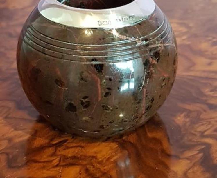 Levi & Saloman Serpentine Marble Match Holder With Silver Rim - Image 2