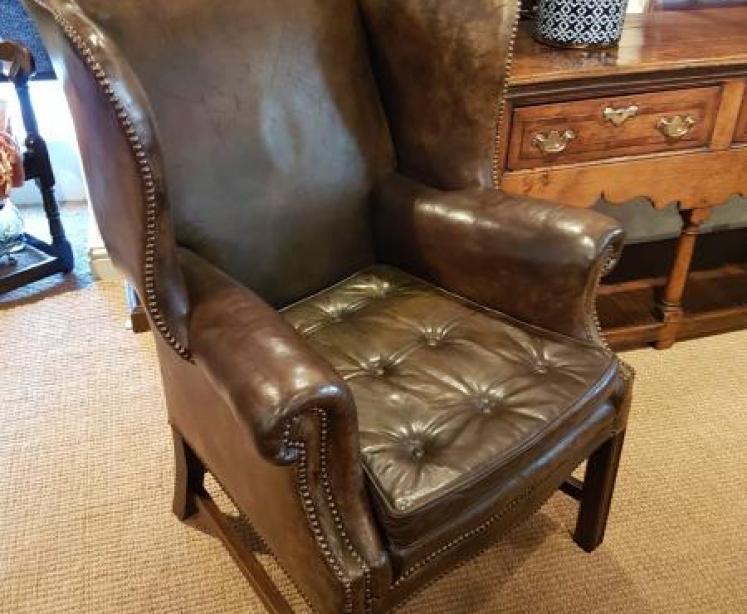 Original Antique 1920's Leather Wing Back Arm Chair - Image 1