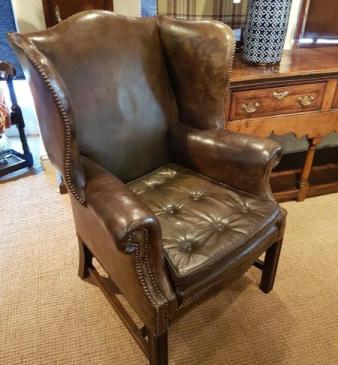 Original Antique 1920's Leather Wing Back Arm Chair