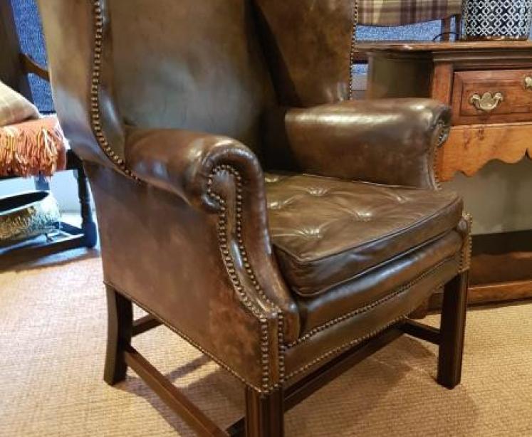 Original Antique 1920's Leather Wing Back Arm Chair - Image 4