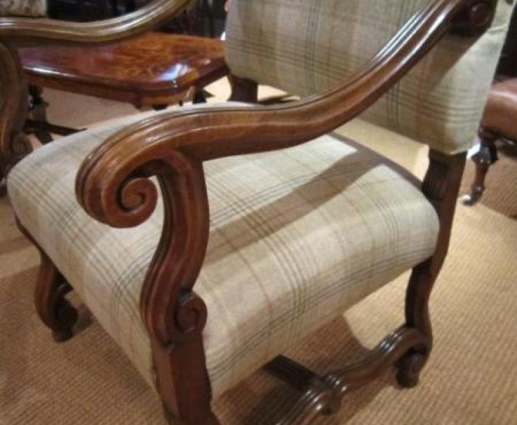Fine Pair of Mid Victorian Walnut Upholstered Armchairs - Image 5