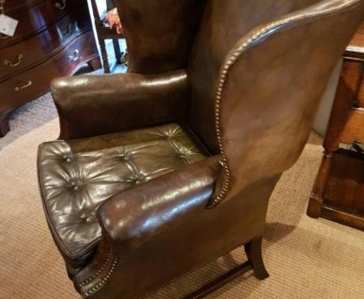 Original Antique 1920's Leather Wing Back Arm Chair - Image 5