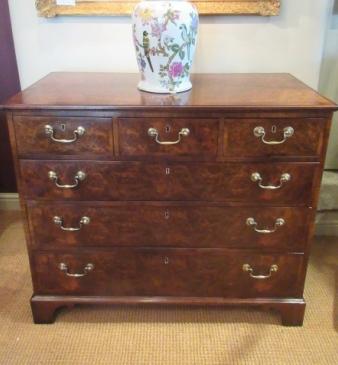 George III Period Antique Burr Walnut Chest of Drawers