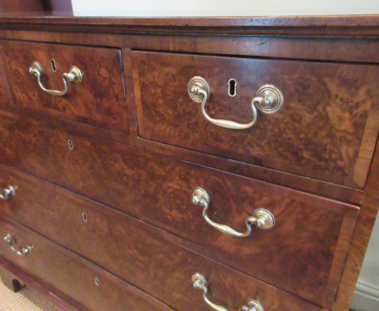 George III Period Antique Burr Walnut Chest of Drawers - Image 4