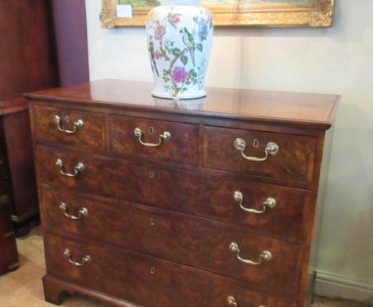 George III Period Antique Burr Walnut Chest of Drawers - Image 5