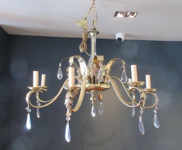 Art Deco Period Polished Brass & Crystal Cut Chandelier - Image 1