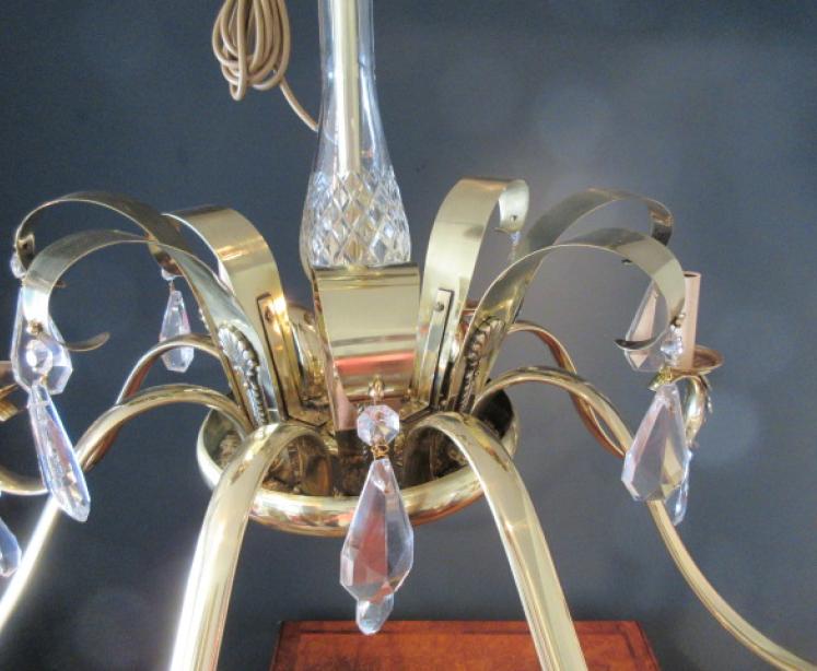 Art Deco Period Polished Brass & Crystal Cut Chandelier - Image 3