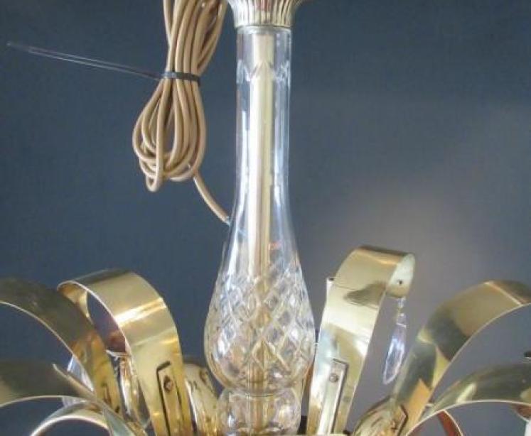 Art Deco Period Polished Brass & Crystal Cut Chandelier - Image 5