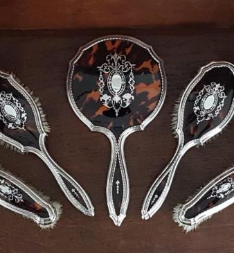George V Silver and Tortoise Shell five Piece Dressing Set