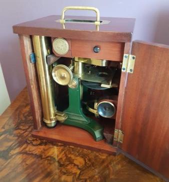 Antique Microscope in Original Mahogany Case
