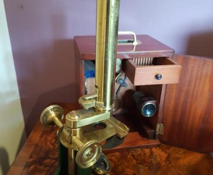 Antique Microscope in Original Mahogany Case - Image 2