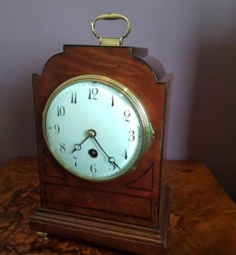 Quality Edwardian Ebony Inlaid Mahogany Mantel Clock