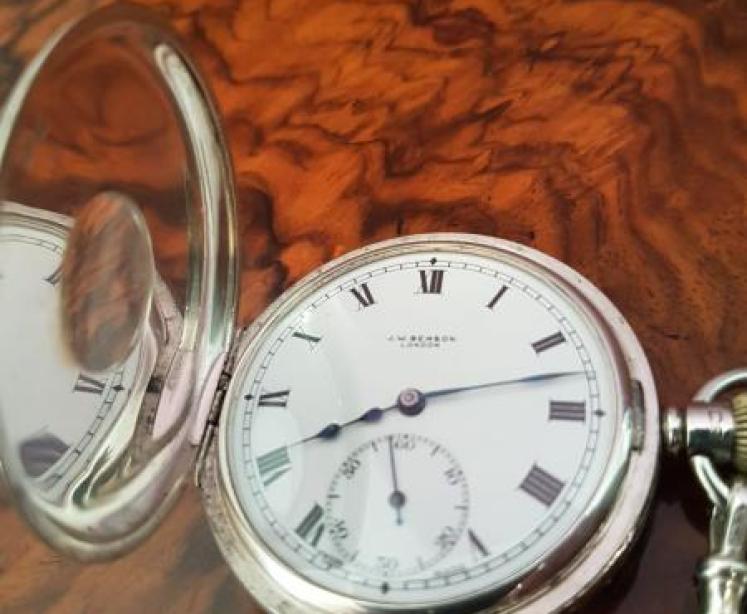 Benson Half Hunter Silver Pocket Watch And Albert Chain - Image 2