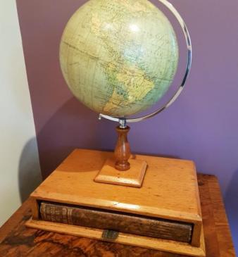 1930's Philips Desktop British Empire Globe And Atlas On Oak Stand