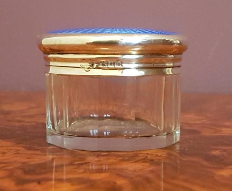 George V Royal Blue Enamel & Silver Dressing Table Jar - Image 2