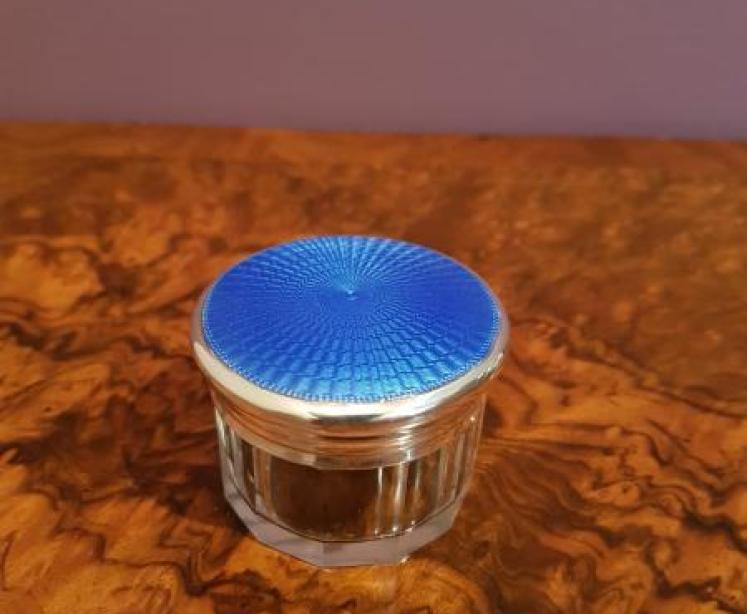 George V Royal Blue Enamel & Silver Dressing Table Jar - Image 5