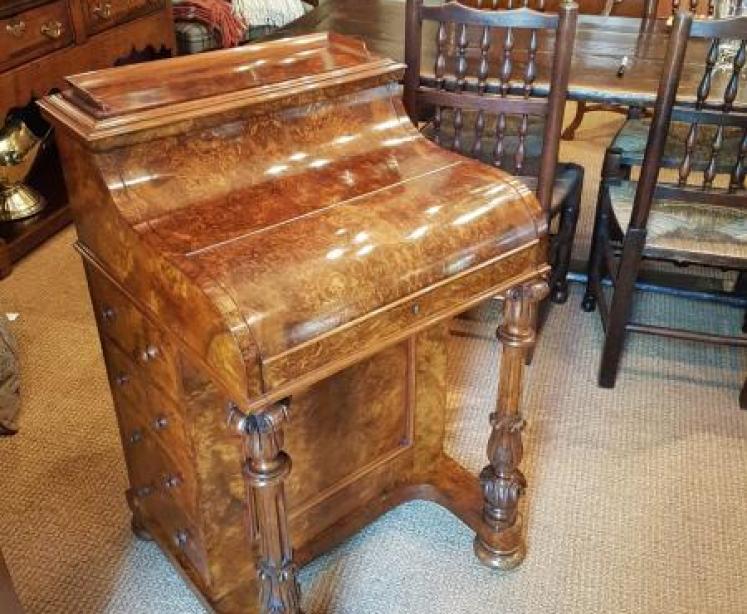 Superb Victorian Antique Burr Walnut Harlequin Davenport - Image 1