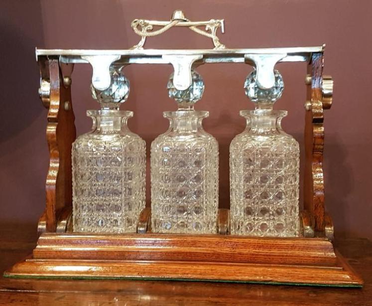 Antique Victorian Jockeys Cap 3 Bottle Tantalus - Image 1