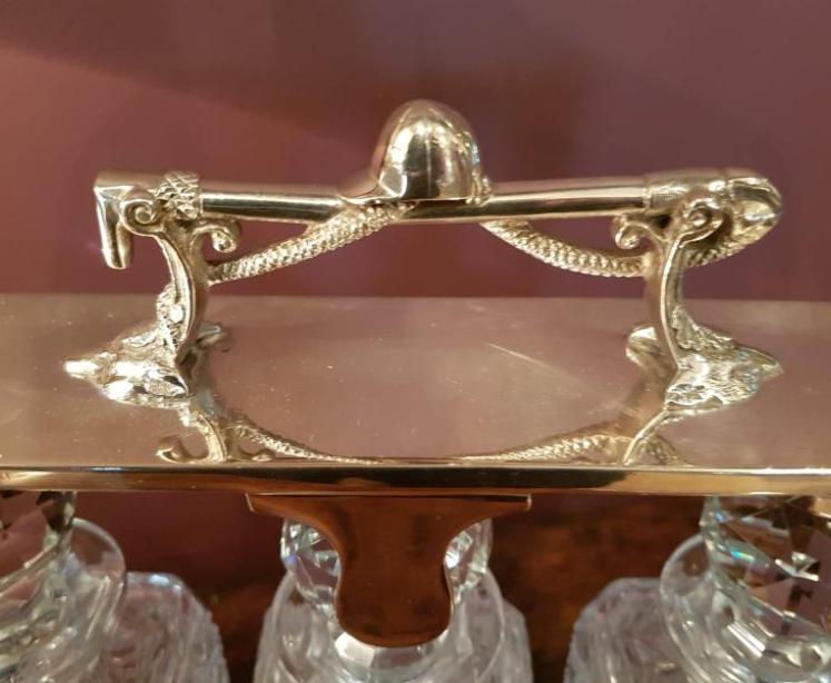 Antique Victorian Jockeys Cap 3 Bottle Tantalus - Image 2