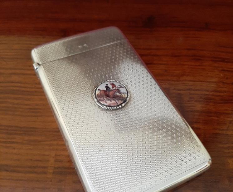 Fine Antique Silver & Enamel Hunting Scene Card Case - Image 1