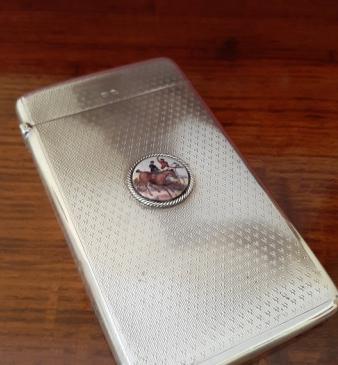 Fine Antique Silver & Enamel Hunting Scene Card Case