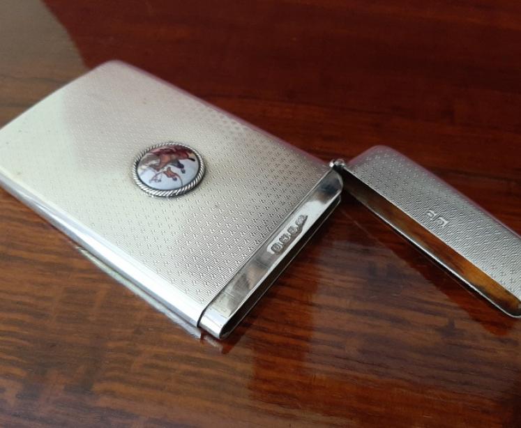 Fine Antique Silver & Enamel Hunting Scene Card Case - Image 3