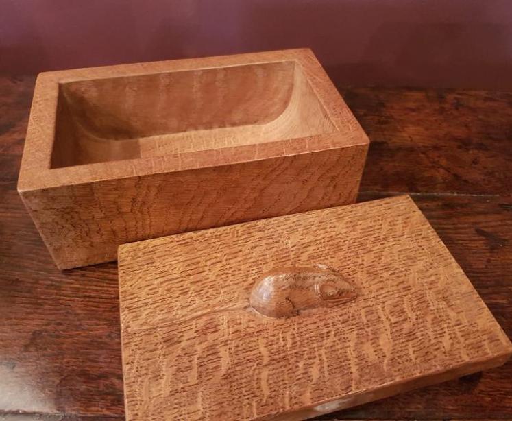 Old Mouseman Adzed Oak Box  - Image 2