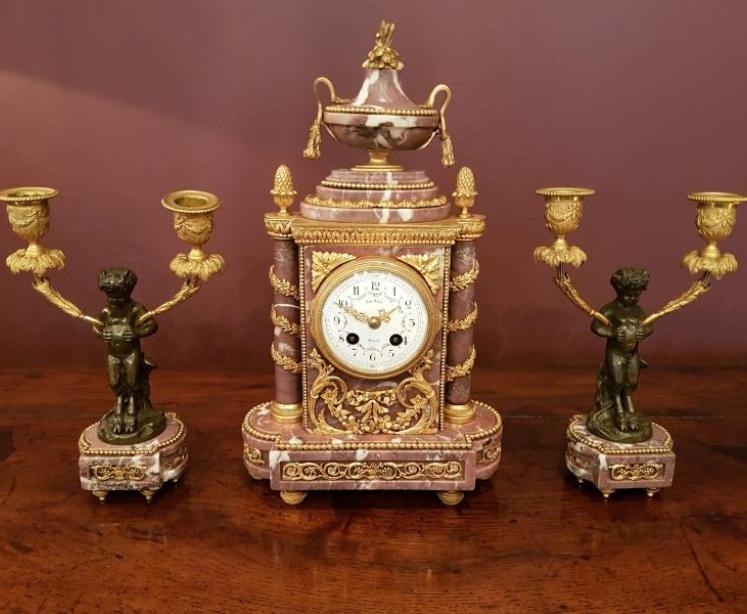 Victorian French Marble Ormalu And Bronze Clock Garniture - Image 1