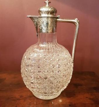 Victorian Cut Crystal and Silver Plated Mount Claret Jug