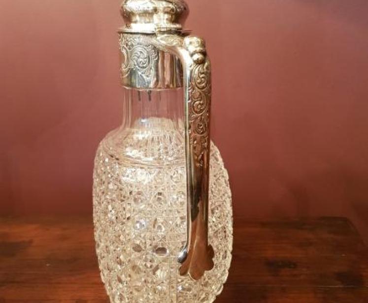 Victorian Cut Crystal and Silver Plated Mount Claret Jug - Image 5