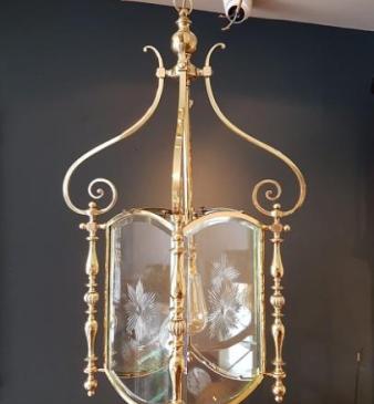 Superb Antique Brass & Bevelled Glass Hall Lantern 