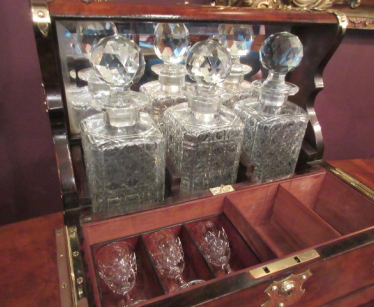 Superb Mid Victorian Burr Walnut Games Tantalus - Image 2