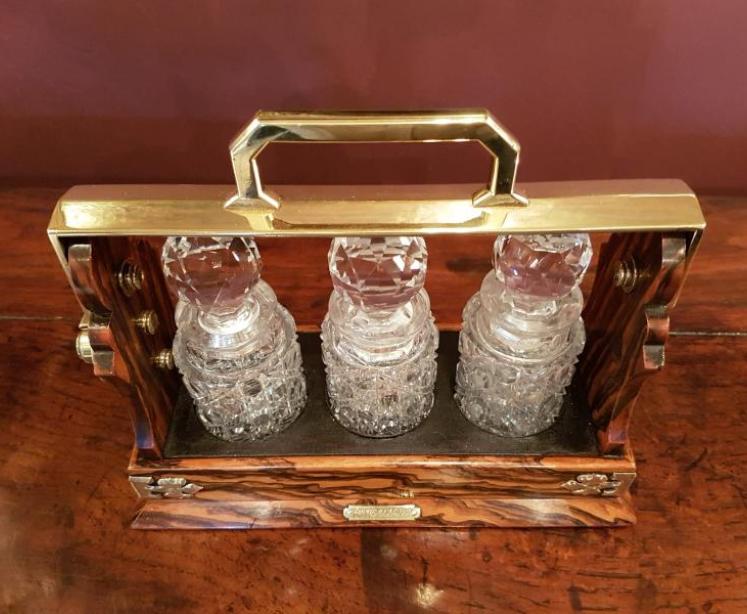 Superb Victorian Walnut Miniature 3 Bottle Tantalus - Image 3