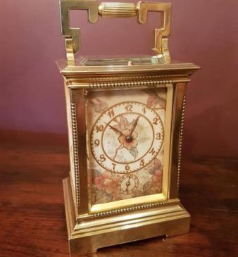 Fine Victorian 8 day Repeater Carriage Clock with Hand Painted Porcelain Panels